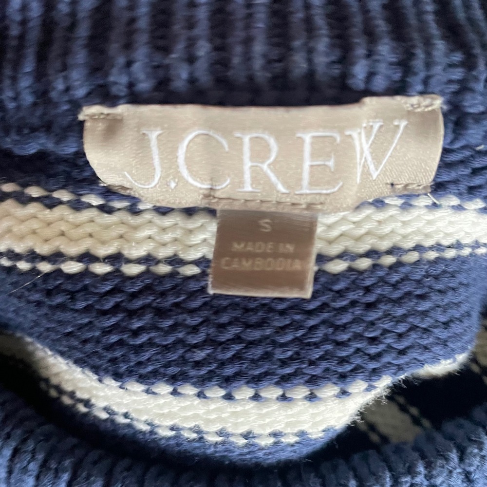 J. Crew Relaxed Pullover Sweater in Stripe Navy White Size Small - Picture 3 of 7